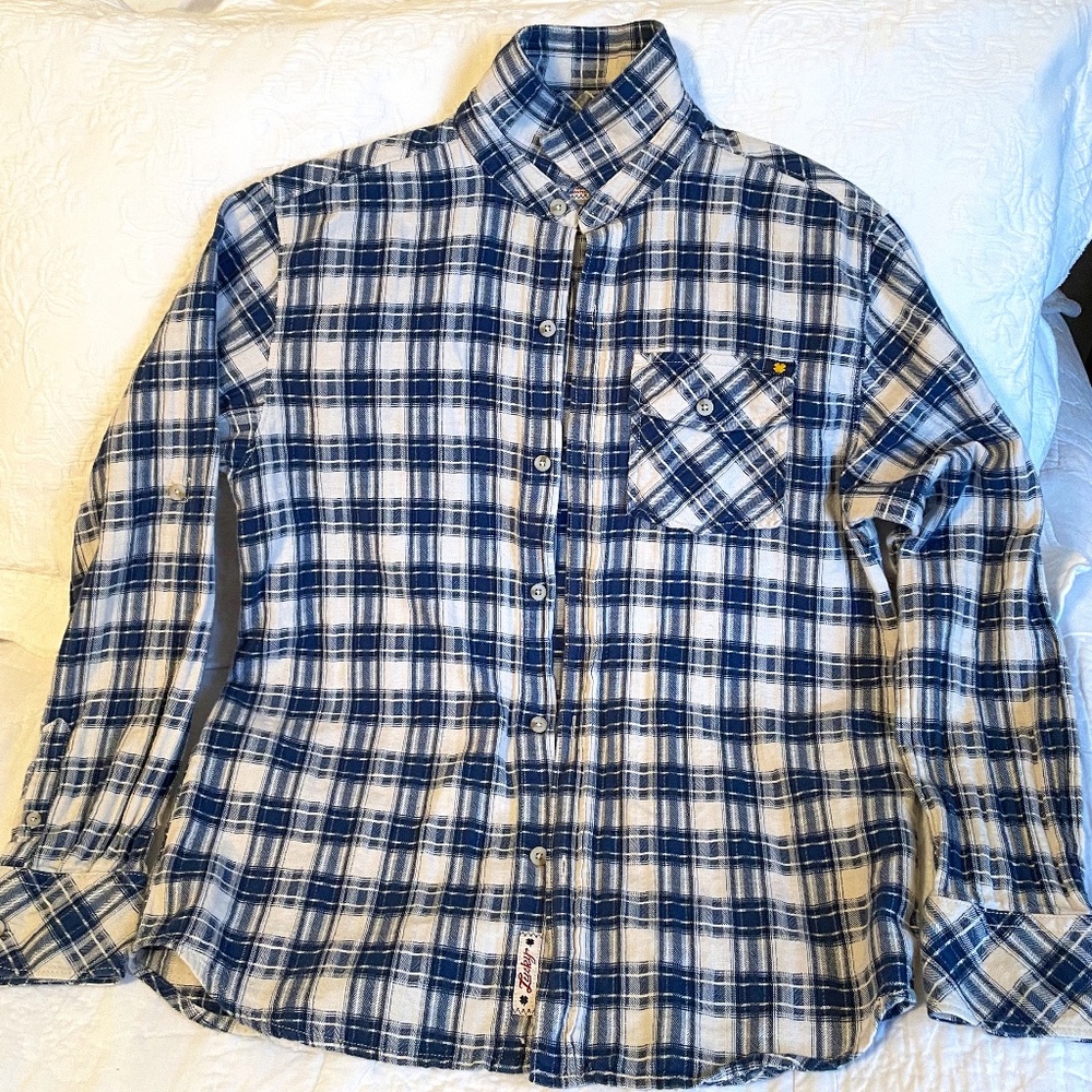 Lucky Brand Shirt Distinctive Western Sportswear Large Blue & White
